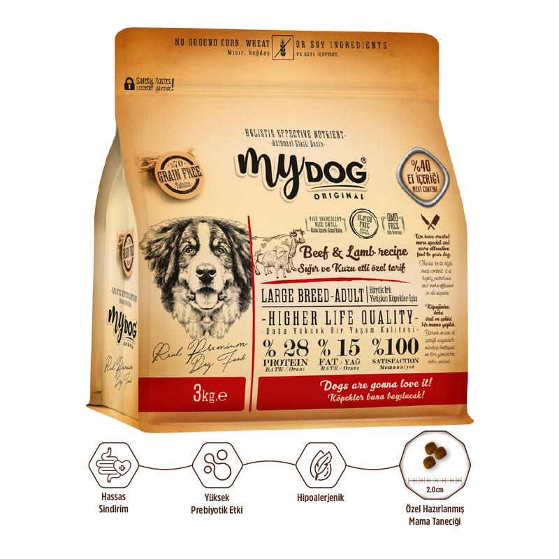 Az Tahıllı Sığır ve Kuzu Etli Büyük Irk Yetişkin Köpek Maması 3kg