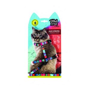 M-Pets Urban Style Jazz Stripes Kedi Göğüs Tasması Set