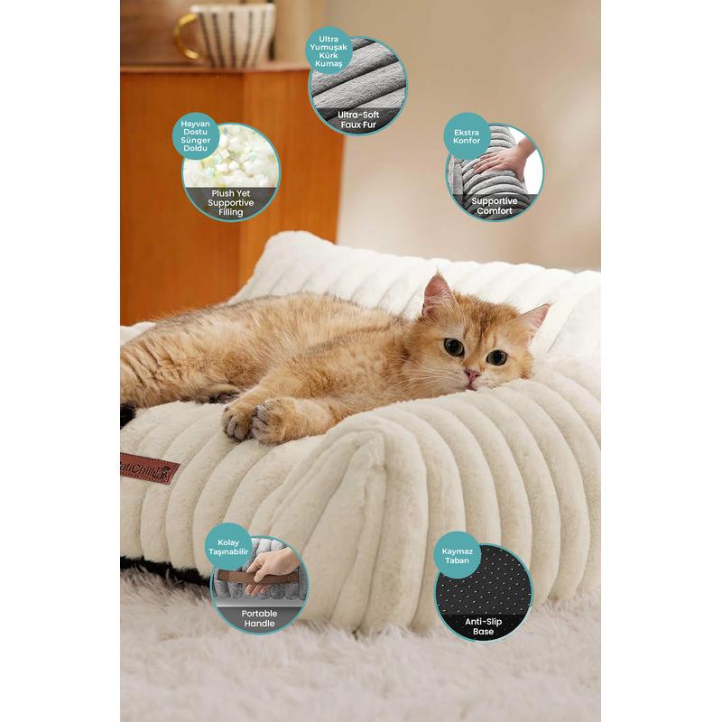 Luna Kedi Köpek Yatağı L Beden Krem - Görsel 2