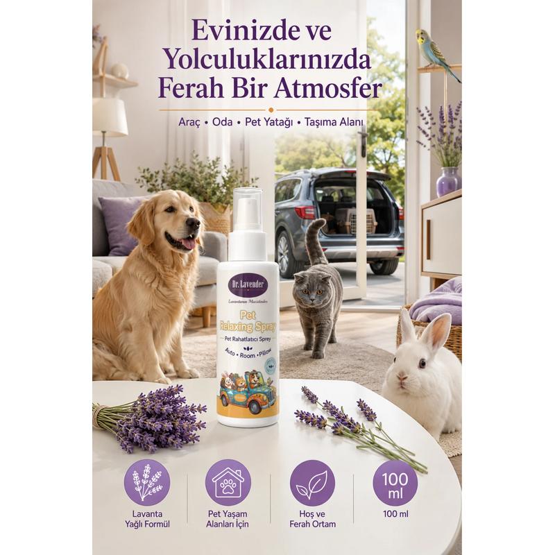 Pet Rahatlatıcı Sprey Lavanta Yağlı Ortam Spreyi 100 ml | Araç, Oda ve Pet Yaşam Alanları İçin - Görsel 2