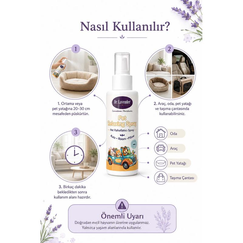 Pet Rahatlatıcı Sprey Lavanta Yağlı Ortam Spreyi 100 ml | Araç, Oda ve Pet Yaşam Alanları İçin - Görsel 3